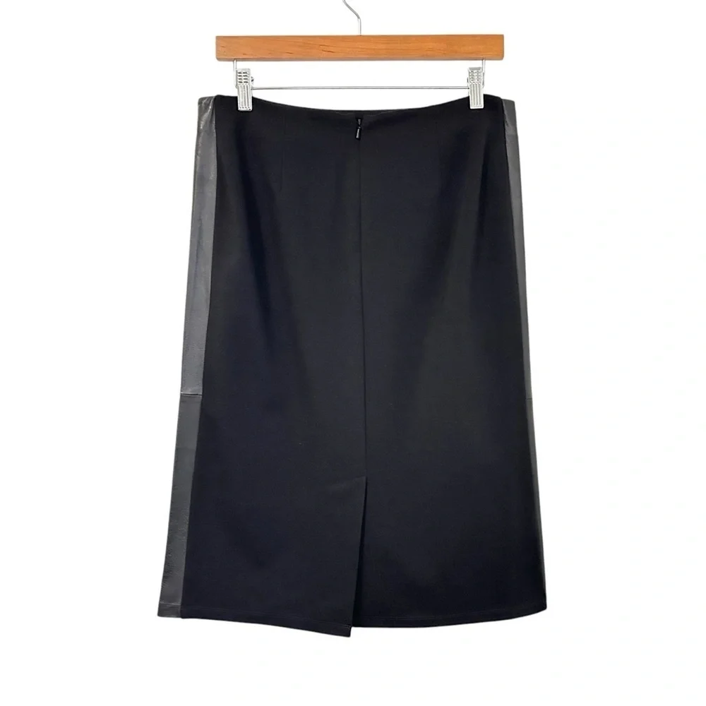 Eileen Fisher Womens Leather Trim Pencil Skirt Size Medium Black Careerwear